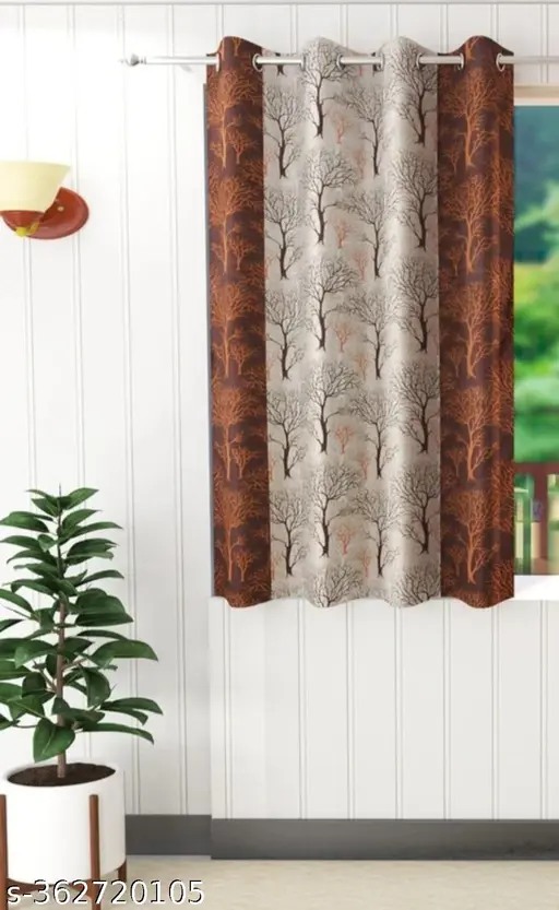 Floral Print Semi transparent Polyester Grommet For Window/Door/Long Door Curtain Living Room/office/bedroom/Hotel & Restaurant (Set of 1 piece) 5 Feet