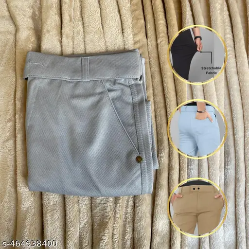 Light Grey Korean style Straight Fit night wear Polycotton Chinos for Men, Perfect for Formal, Graduation, and Prom Occasions Includes Wrinkle-Free Fabric, Belt Loops