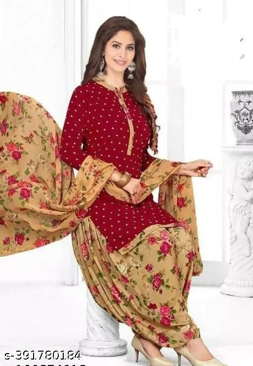 Polyster/Crepe fabric-Am Enterprises Women's Trendy Printed Kurta Salwar Dupatta Dress Material