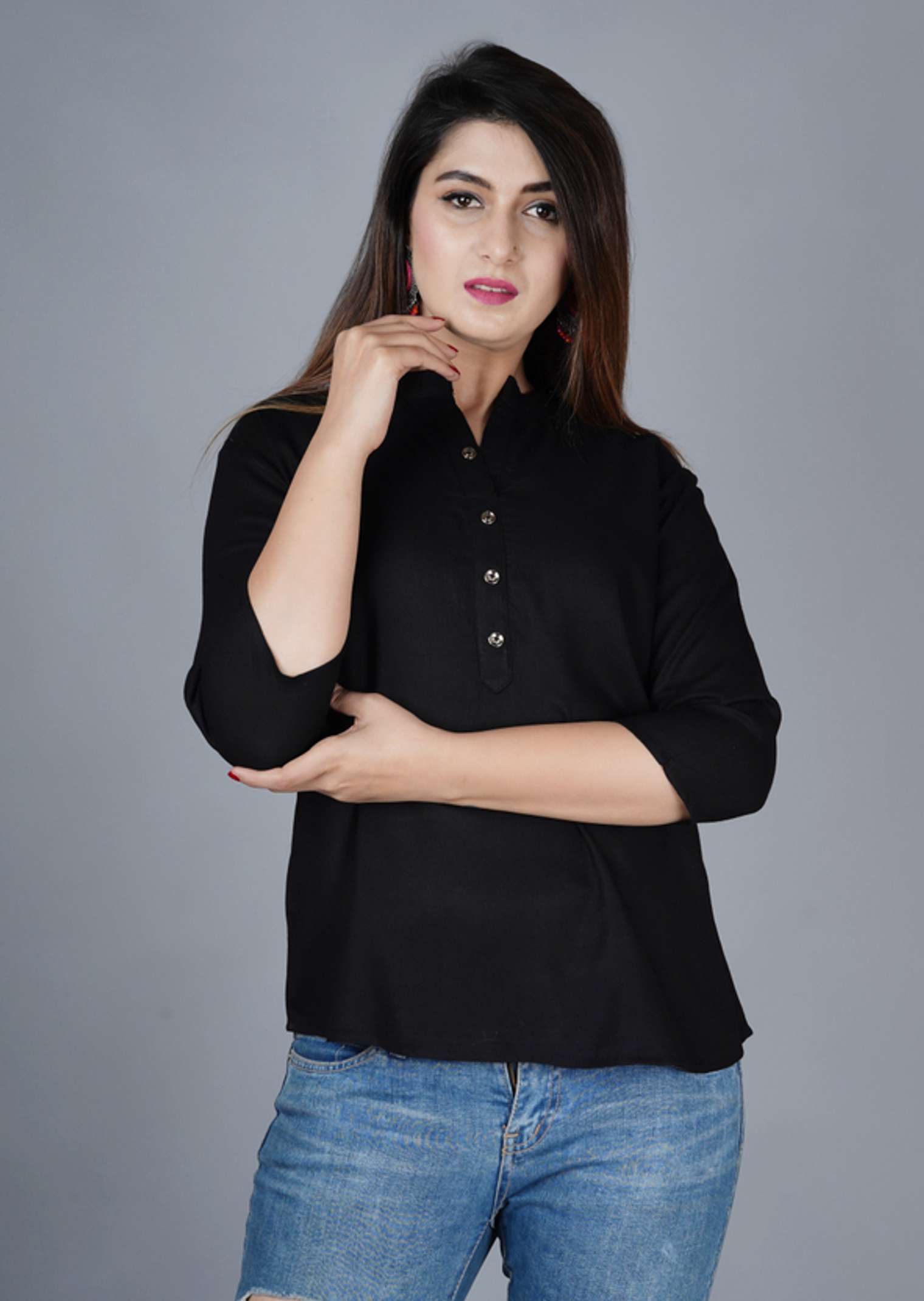 TOPER Casual Regular Sleeves Printed Women Black Top