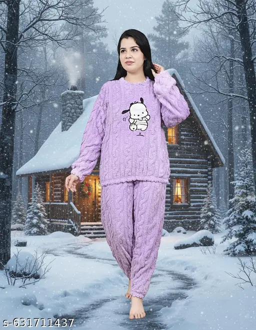 Woolen Winter Night Suits for Women Latest Woollen Tops & Pyjama Night Dresses for Women