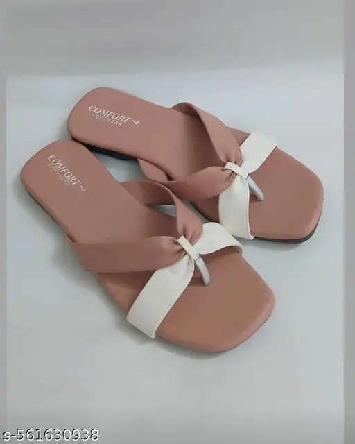 Slippers Butterfly Peach & White Flat Slipper for women footwear