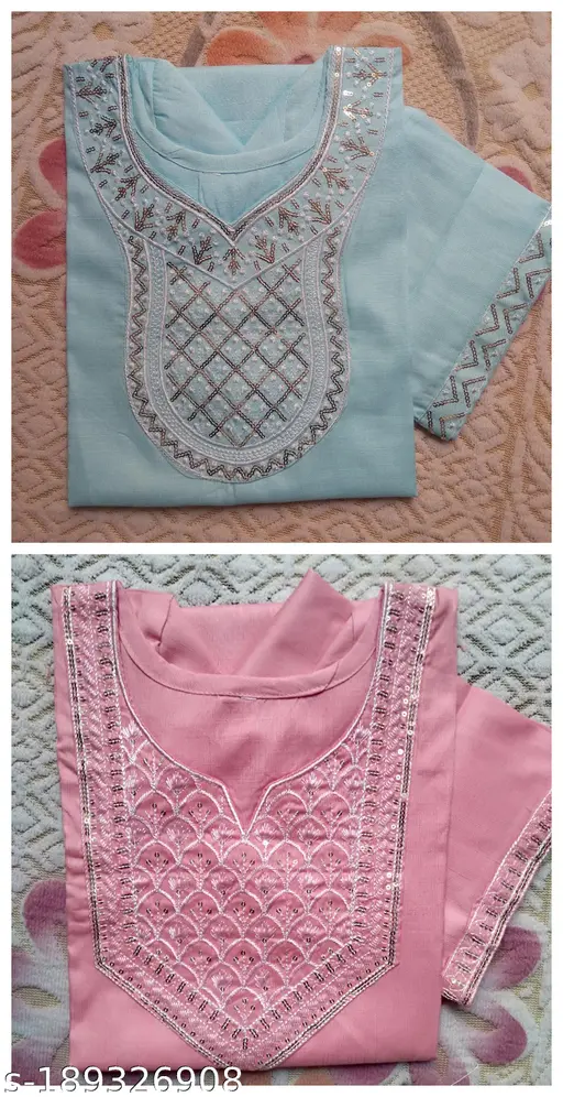 Women Neck Border Embroidered Straight Fancy Kurta Combo Pack Of 2