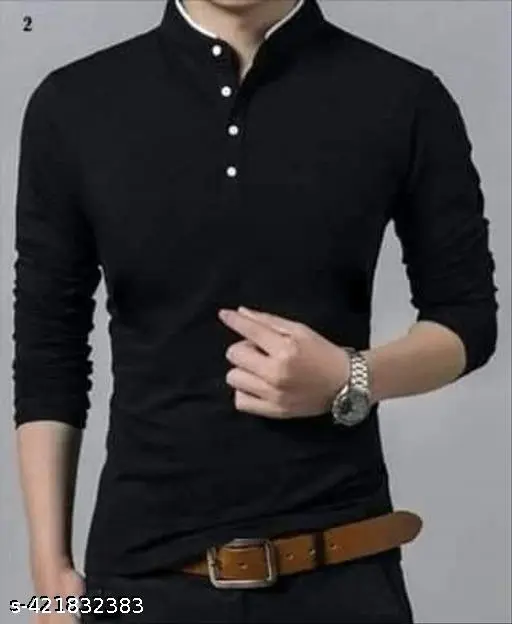 Stylish Multicoloured Polyester Solid T-Shirt For Men | Casual Comfy Men's Long-Sleeved Regular Slim Fit Manadrian Coller T-Shirts