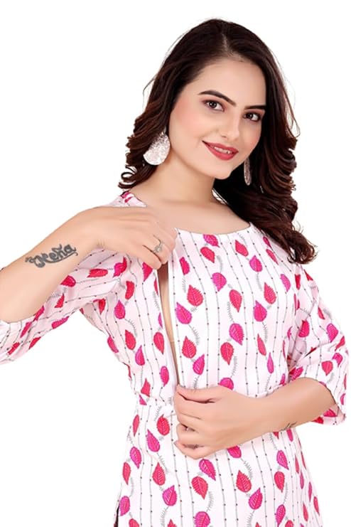 Great Choice Tree Leaf Printed Women's Crepe, Silk Maternity Straight Feeding Kurti
