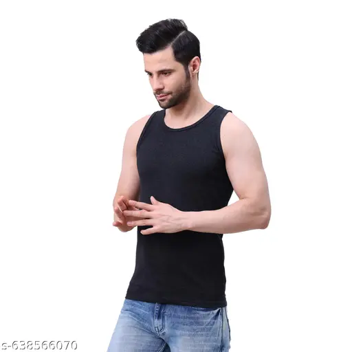 StichTheory mens Solid Plain vest cotton blend