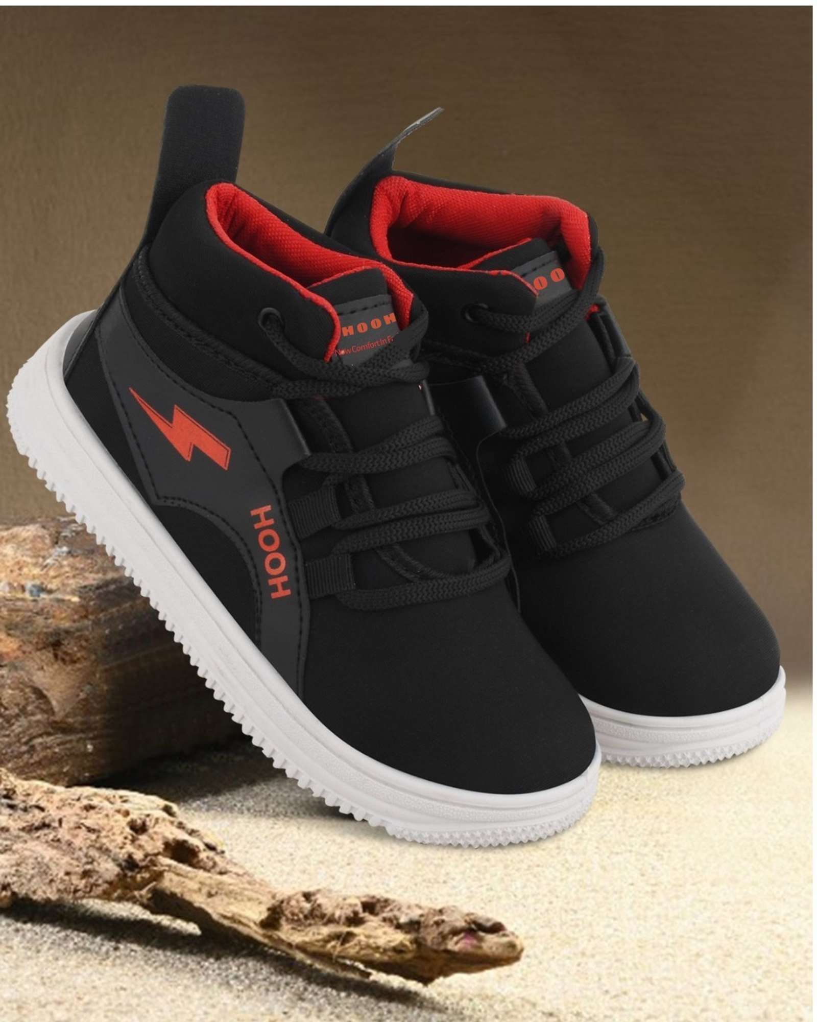 HOOH - Now comfort in fashion Lace Walking Shoes For Boys & Girls (Red, 7-8 Years)