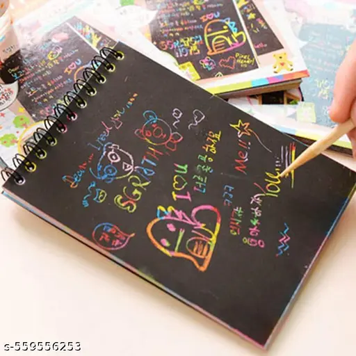 Rainbow Scratch Notebook with Magical Vibgyor Color with Pencil Stick Notepad, Educational Toy for Kids Pack of 1