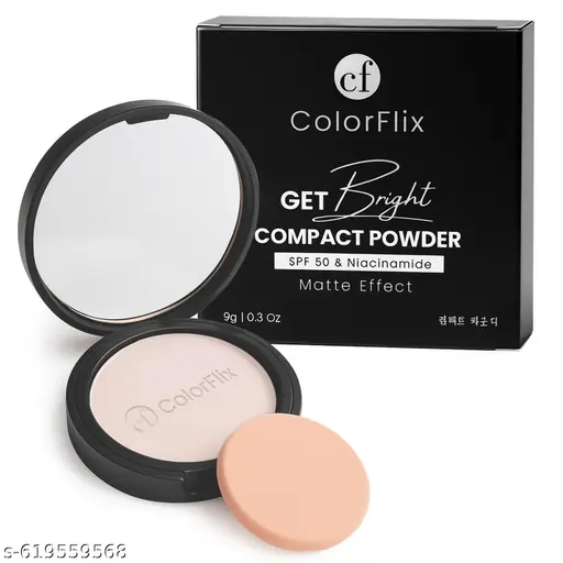 ColorFlix Compact Powder with SPF 50 & Niacinamide, Matte Effect, Long Stay, Oil Control, Lightweight Texture, Smooth Finish Compact for Even Skin Tone & Shine-Free Look – 9g (01)