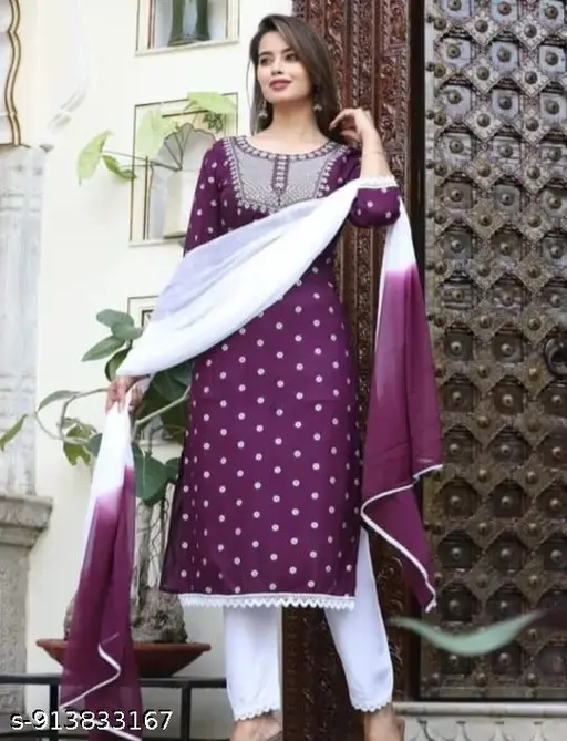 Rayon kurti with pant with dupatta