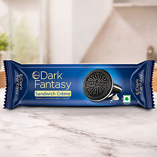 Sunfeast Dark Fantasy Vanilla Flavoured Sandwich Crème Biscuits, 79 g