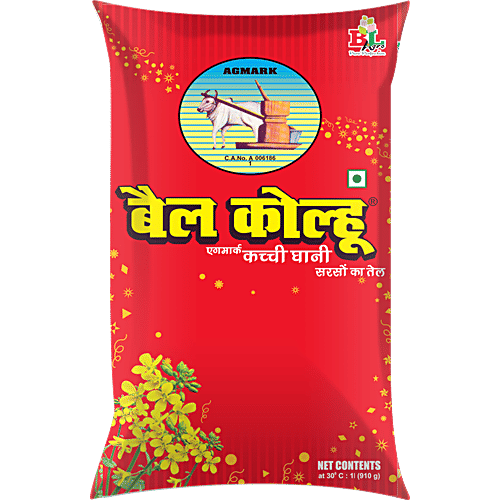 Bail Kolhu Kachi Ghani Mustard Oil, 1 L Pouch