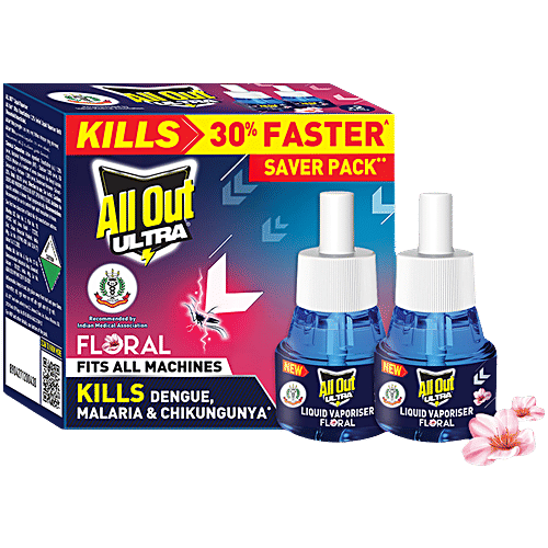 All Out Ultra Liquid Vaporiser Mosquito Repellent Refill - Floral Fragrance, 45 ml (Pack of 2)