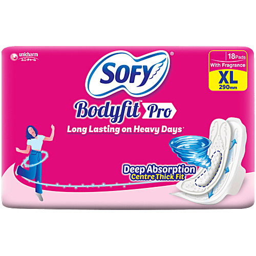 Sofy Bodyfit Pro Sanitary Napkins - XL, 18 pcs