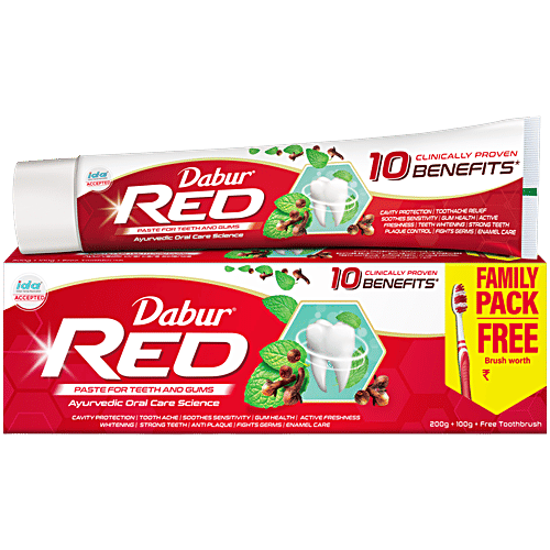 Dabur Red Ayurvedic Fluoride Free Toothpaste, 300 g (200 + 100 g)