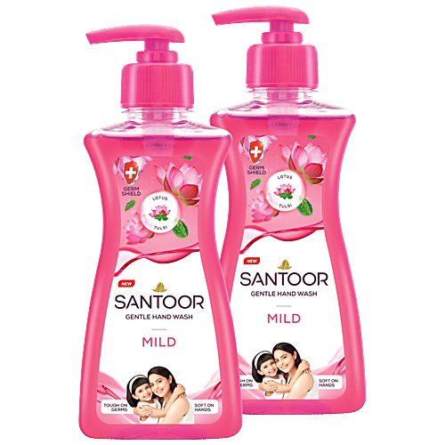 Santoor Mild Gentle Hand Wash - With Goodness of Lotus & Tulsi, 200 ml (Pack of 2)