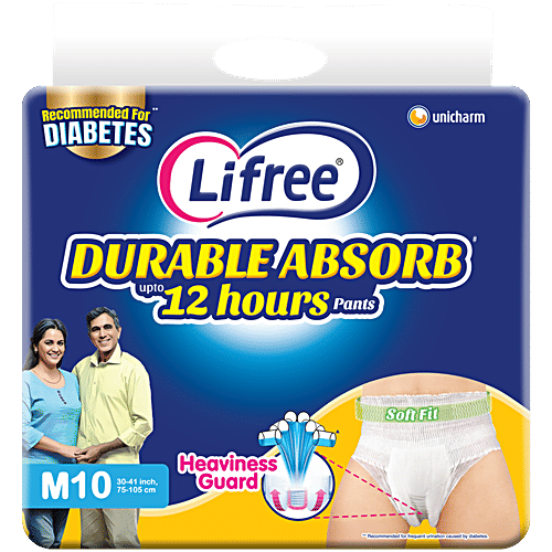 Lifree Durable Absorb Disposable Adult Diaper Pants - Unisex, M, 10 pcs