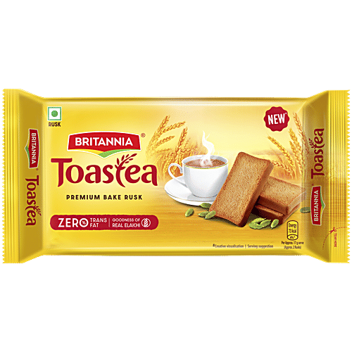 Britannia Toastea Premium Bake Rusk With Goodness Of Elaichi, Sooji & Wheat, 250 g