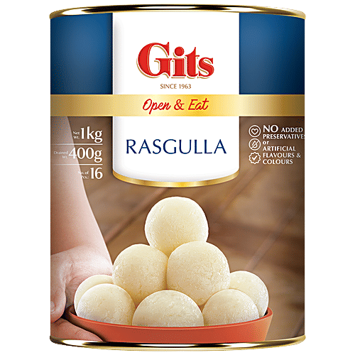 Gits Rasgulla - Made With Chenna, 16 pcs Tin