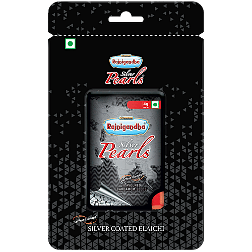 Rajnigandha Silver Pearls Saffron Blended Flavoured Cardamom Seeds Mouth Freshener, 4 g